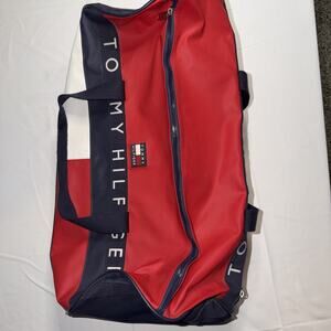 Vintage Tommy Hilfiger Duffel Gym Shoulder Bag Spell Out 90s Retro Flag Navy